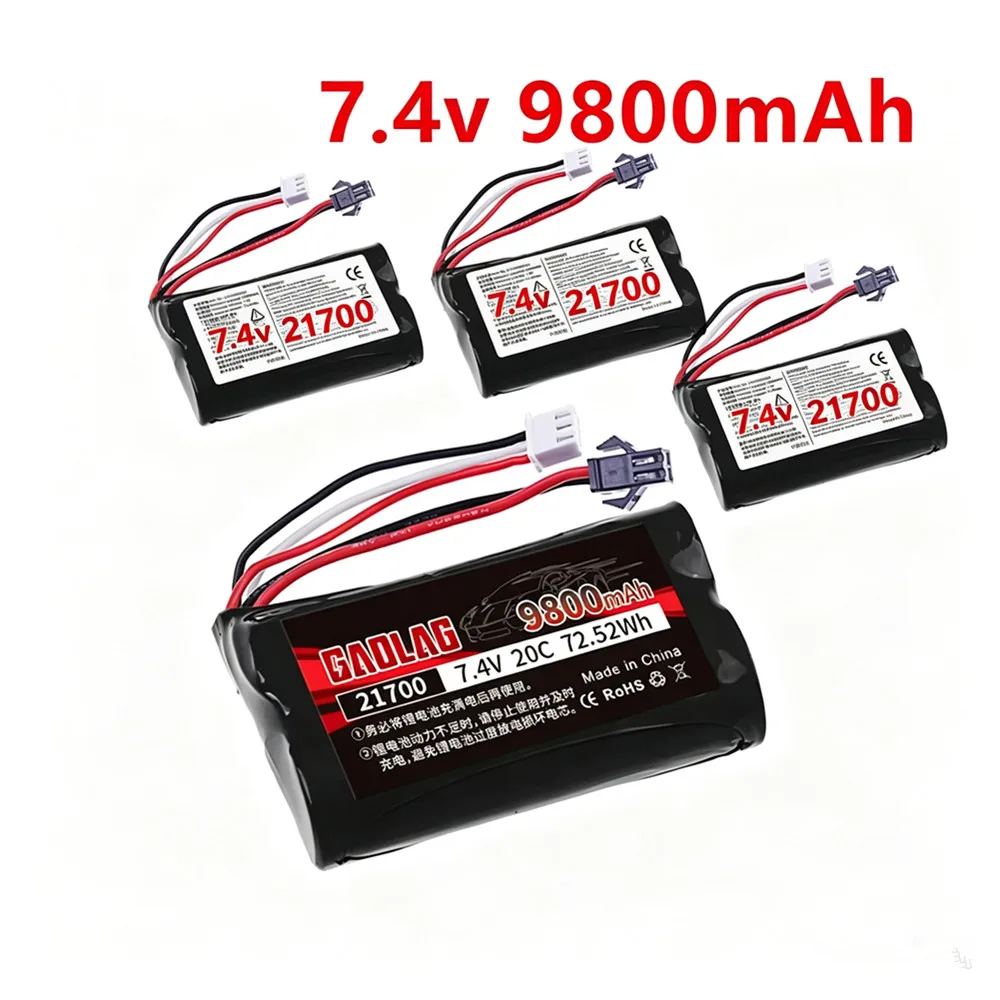 7.4V 9800mAh Lithium Battery 21700 Rechargeable Battery SM Plug For MN99S D90 U12A S033g Q1 RC Off-road Vehicle High-speed Car