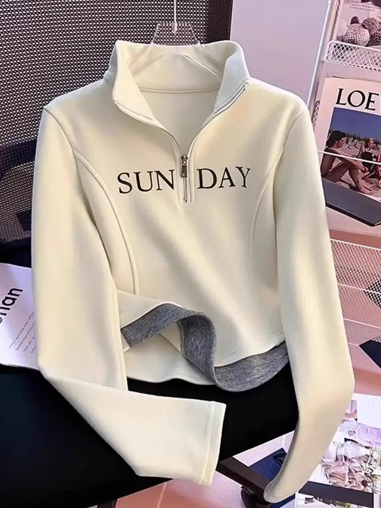 

Женская толстовка на молнии с длинным рукавом, воротником-стойкой, приталенная, весна-осень, новая модель, топ на молнии с длинным рукавом