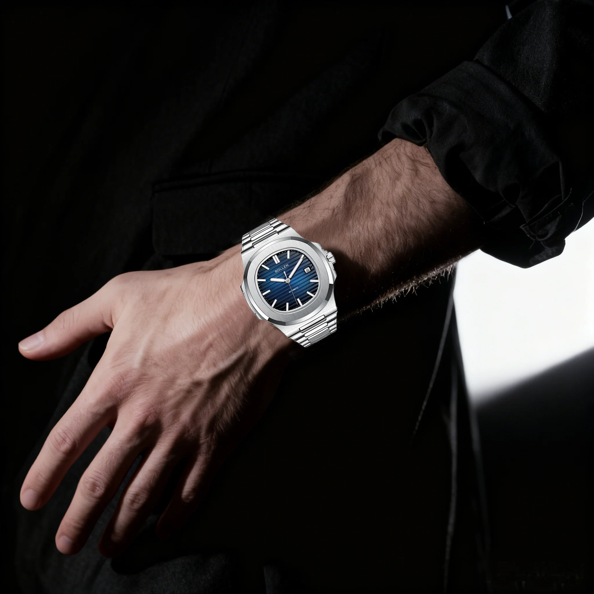 

SOLLEN Men's Fully Automatic Mechanical Watch Business Gentlemen's Square Mechanical Watch Men's Watch Stainless Steel Strip