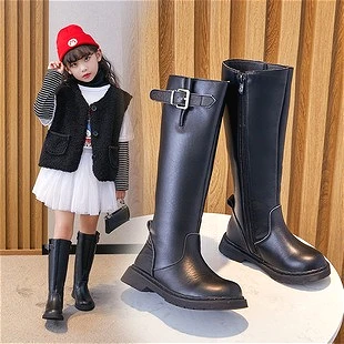 

2025 Girls Autumn Fashion High Top Boots New Soft Sole Design Long Boots for Girls Non-slip Luxury Princess Kid Pu Leather Shoes