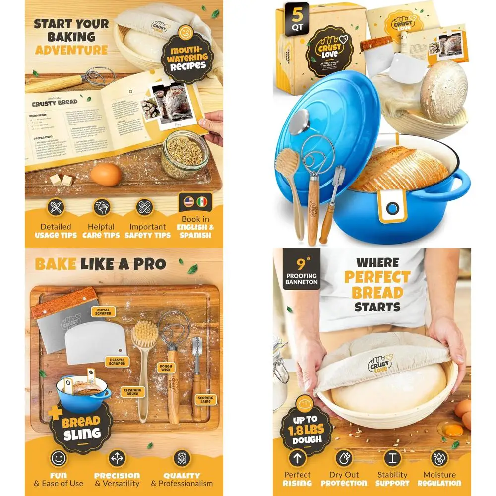 

Enameled Cast Iron Dutch Oven for Bread Baking - 5 Quart, with Banneton, Sourdough Starter Kit