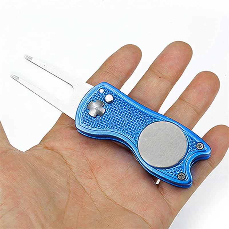 New Metal Foldable Golf Divot Repair Tool with Magnetic Ball Marker and Pop-up Button Green Tool Accessories Gift For Golfer