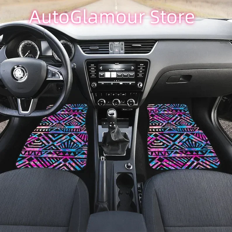 Blue Tribal Ethnic Aztec Boho Chic Bohemian Pattern Car Floor Mats Set, Front and Back Floor Mats for Car, Car Accessories
