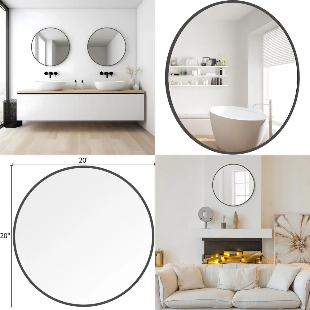 

20-дюймовое черное круглое настенное зеркало с металлическим каркасом для декора ванной комнаты, туалетного столика и гостиной