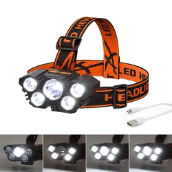 5 LED Head Flashlight Rechargeable Torch with Built in 18650 Battery LED Headlamp Strong Light Camping Adventure Fishing Light