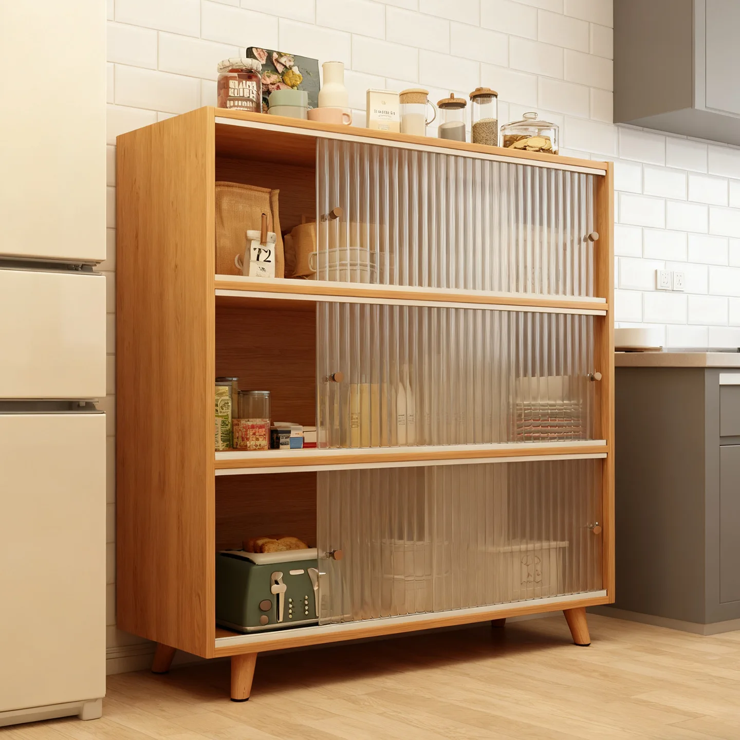 Kitchen storage rack, floor-standing multi-layer rack storage cabinet, household cabinet, multifunctional storage cabinet,