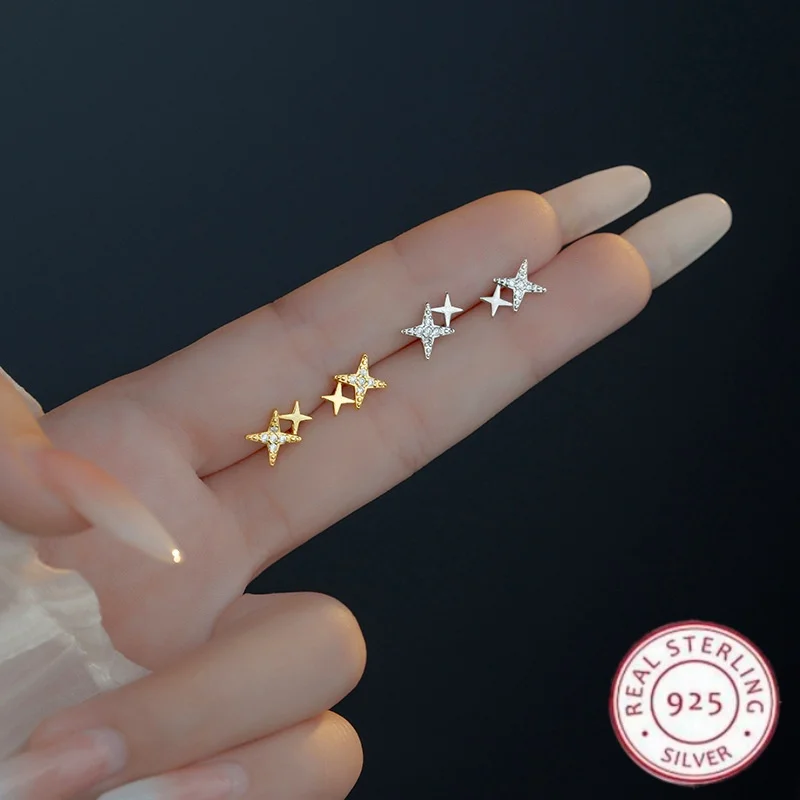 

Real 925 Sterling Silver Star Stud Earrings For Women Mini Cute Fine Jewelry Light Sparkling Zircon Luxury Accessories Gifts