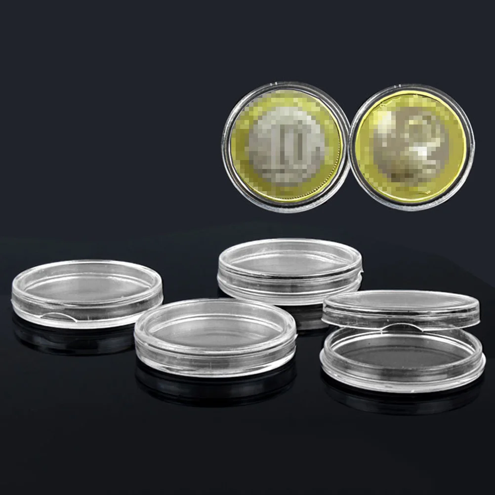 50 PCS Clear Stand Coin Protective Covers Collection Capsule Mini Case Holder Coins Storage