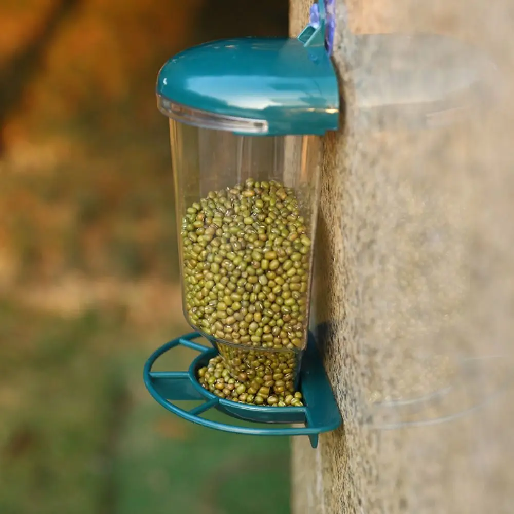 Plastic Bird Feeder Large Capacity Convenient Bird Hanging Food Dispenser Transparent with Suction Cup Bird Water Bowl Courtyard