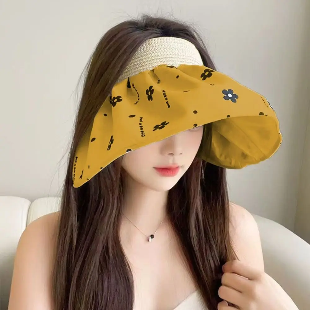 

Sports Sun Hat Breathable Flower Visor Cap Big Brim UV Protection Empty Top Hat Sweet Korean Style Bucket Hat Girls