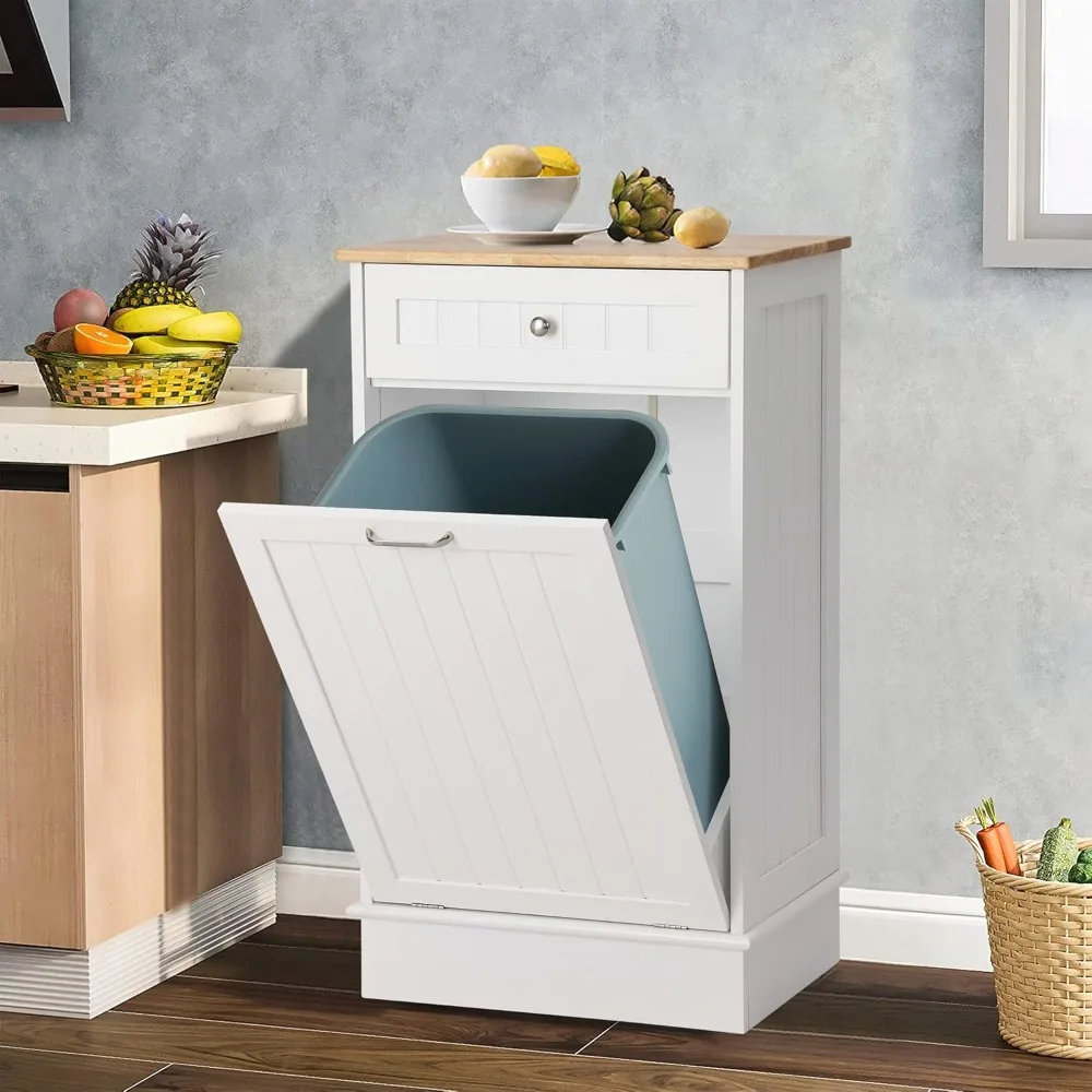 Tilt Out Trash Bin Cabinet Dog Proof Trash Can Holder Kitchen Island with Garbage Bin or Tilt Out Laundry Hamper