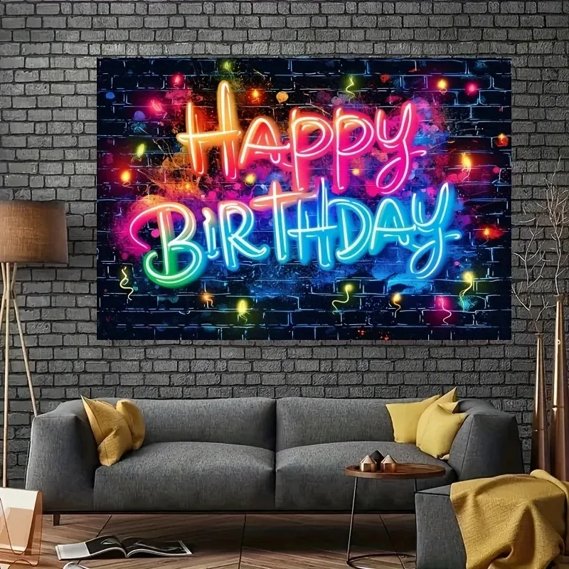 Neonfarbener Happy-Birthday-Hintergrund, Dekorativer Stoff, Fotoshooting-Hintergrund, Wandbehang, Geburtstagsdekoration – Detail 2