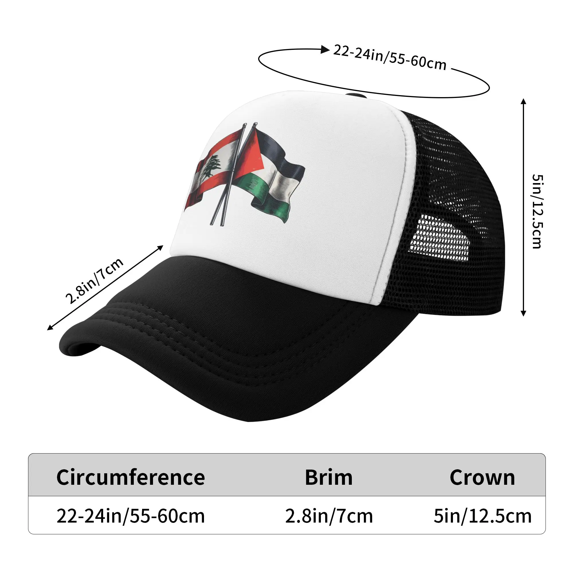 Summer Sun Hats Palestine And Lebanon Flags  Baseball Cap Sun  Adjustable Design Trucker Hat Female Male Vintage Baseball Caps view 2