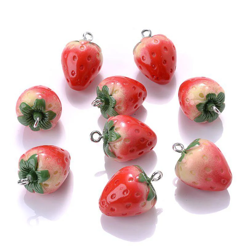 5 pcs/pack Big and Small 3D Strawberry Fruit Resin Charms Pendant Earring DIY Fashion Jewelry Accessories