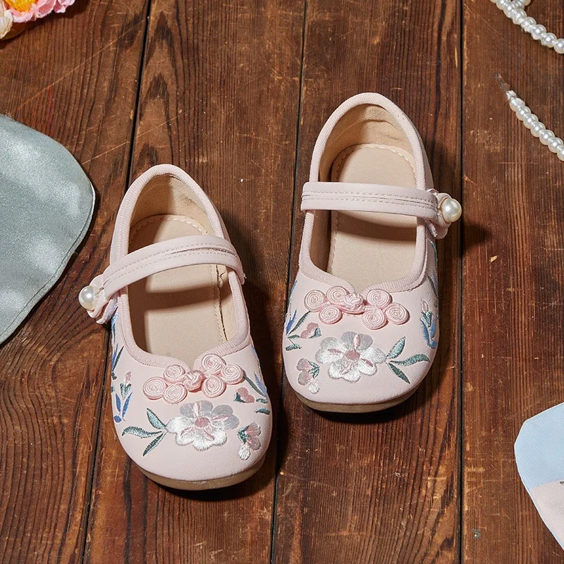 Children Hanfu Flat Shoes Kids Traditional Chinese Style Girls Fashion Shoes Handmad Embroidered Princess Ancient Costume Shoes