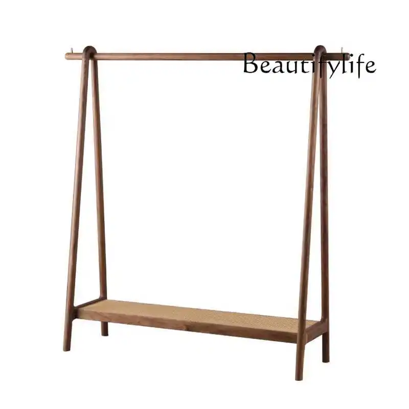 North American black walnut coat rack floor-to-ceiling bedroom hanger modern rattan storage rack