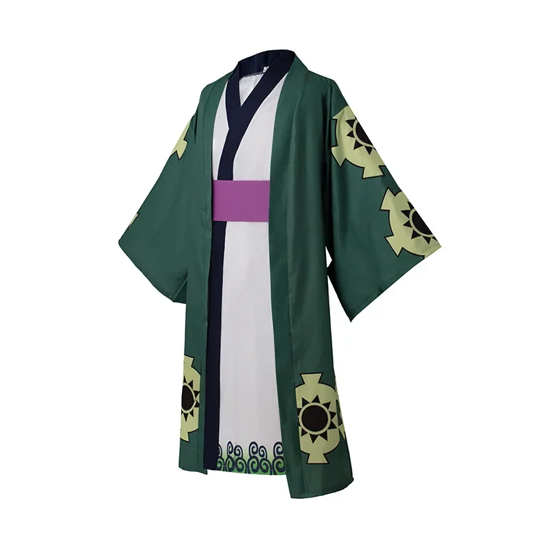 Cosplay Anime One Piece Wano Country Roronoa Zoro Cosplay Costume Green Kimono Outfit Halloween Carnival Party Costume Cloak