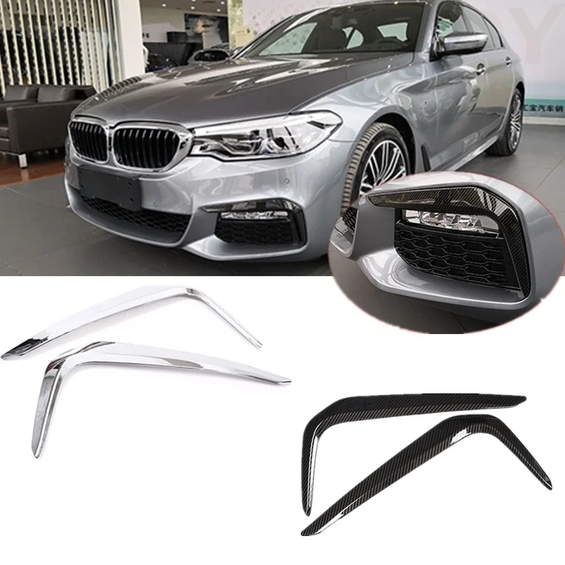 Car Exterior Car Front Fog Light Strips Trim Cover Sticker Decoration Protection For BMW 5 Series G30 G38 530liM 2018-2019 2pcs