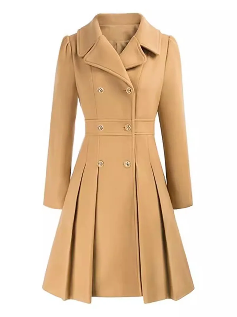 

Женское двубортное платье трапециевидной формы с воротником Long Sve Шелковое вязаное пальто Двухрядные пуговицы Неудобное для поездок на работу...