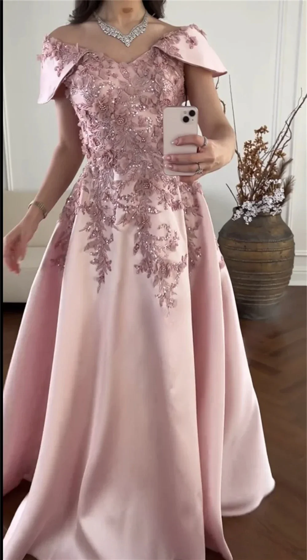 Customized Saudi Arabia Evening Dress Prom Off-the-shoulder A-line Floor Length Skirts Applique Bespoke Occasion Dresses Formal