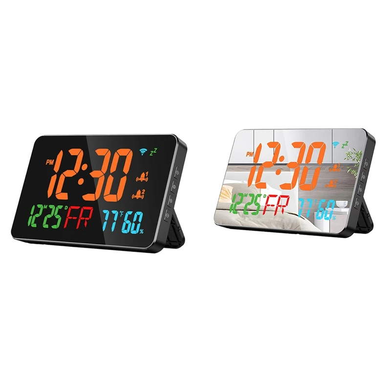 Digital Clock Alarm Clock Wifi Clock, Extra Large Letters, Temperature & Humidity, Calendar, Week