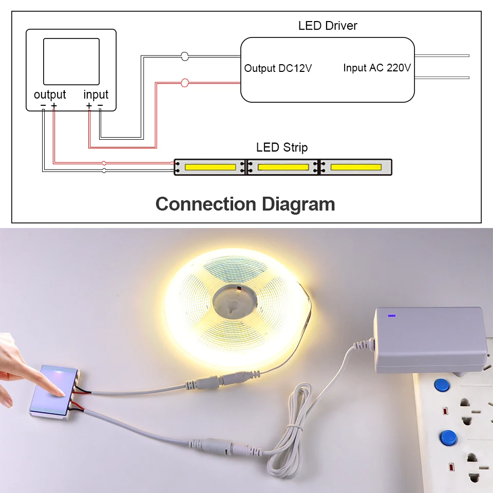 Touch Sensor On/Off Dimmable LED Strip Lights For Bathroom Mirror COB Led Tape Lamp Fillup Make Up Mirror Lighting