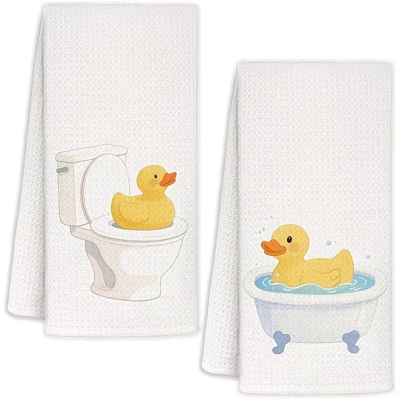 Pack of 2, cute rubber duck print kitchen towel, dish towel, hand towel, kitchen decorative towel, neighbor gift