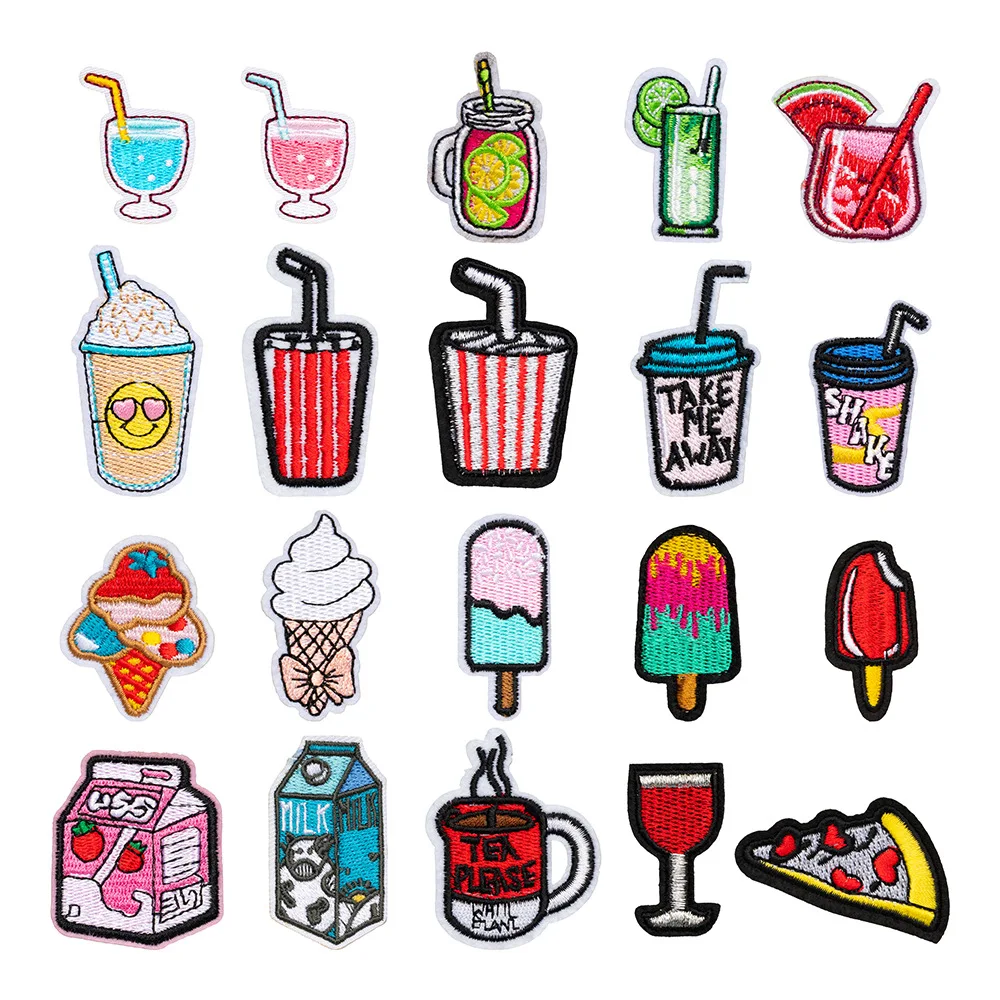 

Summer Beach Cold Drink Cartoon Embroidery Patch Clothing Patches Wholesale Clothing Accessories Embroidered Stickers Scp