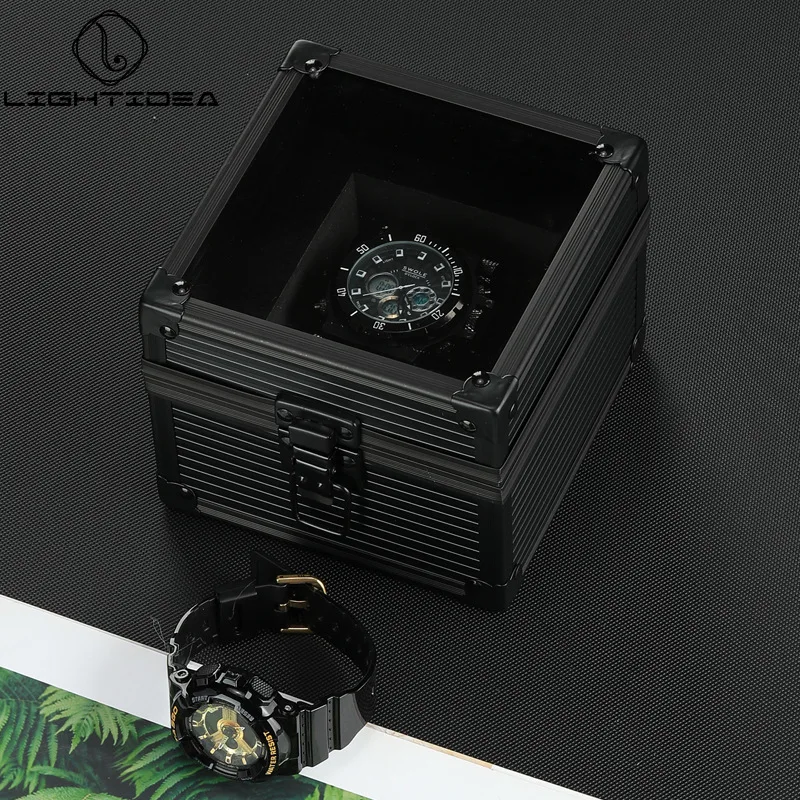 Metal Watch Box Single Square Aluminum Alloy Case Storage Box Portable Watch Box With Pillow Anti-collision Transparent Glass