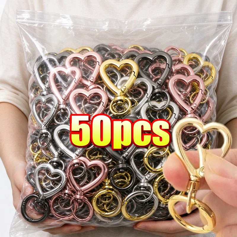 Double Opening Swivel Keychain Clips Heart Spring Clasp Hooks Snap Rings for Lanyards Crafts Camping Hiking Gift