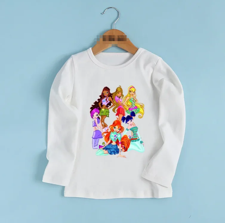 

New Winx Butterfly Fairy Cartoon Print Kids T shirt Children Cute Clothes Boys and Girls Long Sleeve T-shirt,