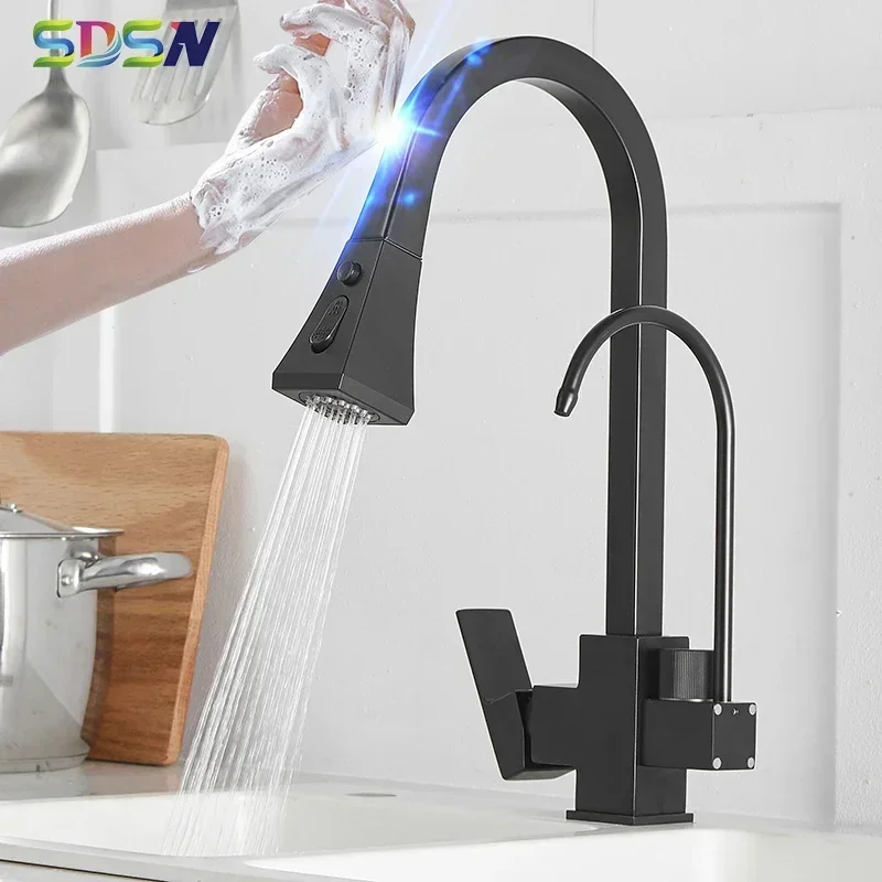 

Matte Black Touch Filter Kitchen Faucets with Pull Down Sprayer Contemporary Sense Faucets