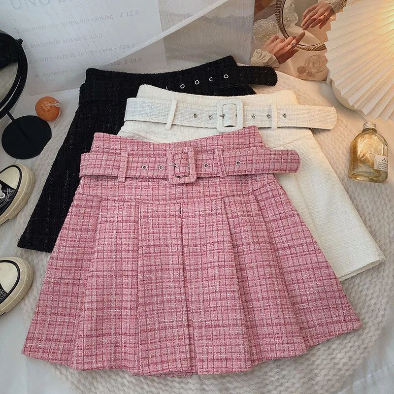 Korean Fashion Plaid Pleated Skirt High Waist Pink Kawaii Y2k Skirts for Women Autumn and Winter Skirts Casual Woman Clothes