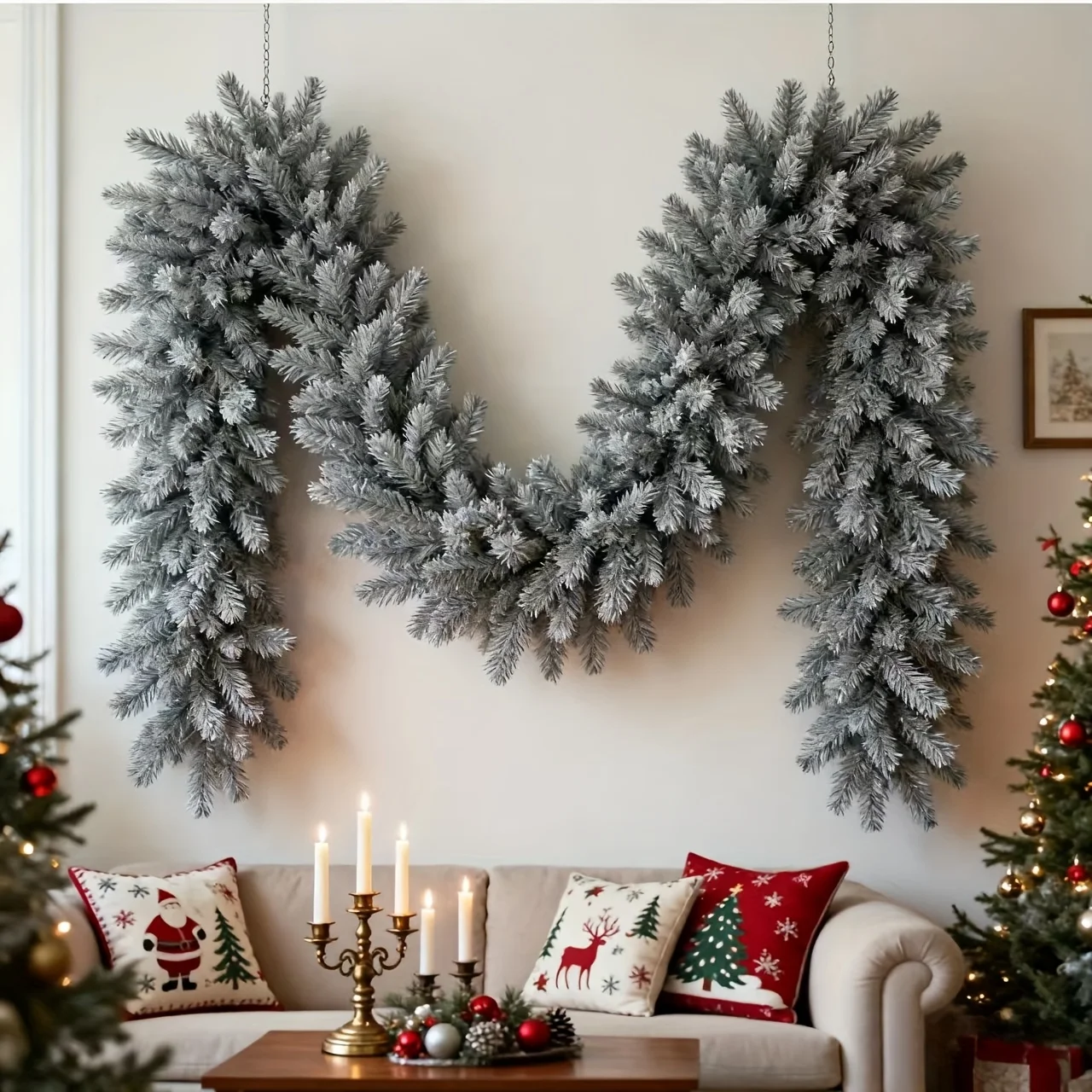 1 Stück Luxuriöse Schneebestäubte Tannengirlande Weihnachtsdekoration für Innen und Außen Feiertags-Hängedekoration Realistische Künstliche Winterpflanze – Detail 6