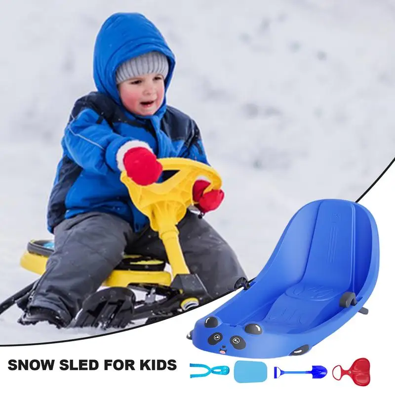 Winter Sleigh For Toddler Steerable Toboggan With Anti-Slip Seat Toddler Pull Sled With Pull Rop Built In Brake System Sleigh