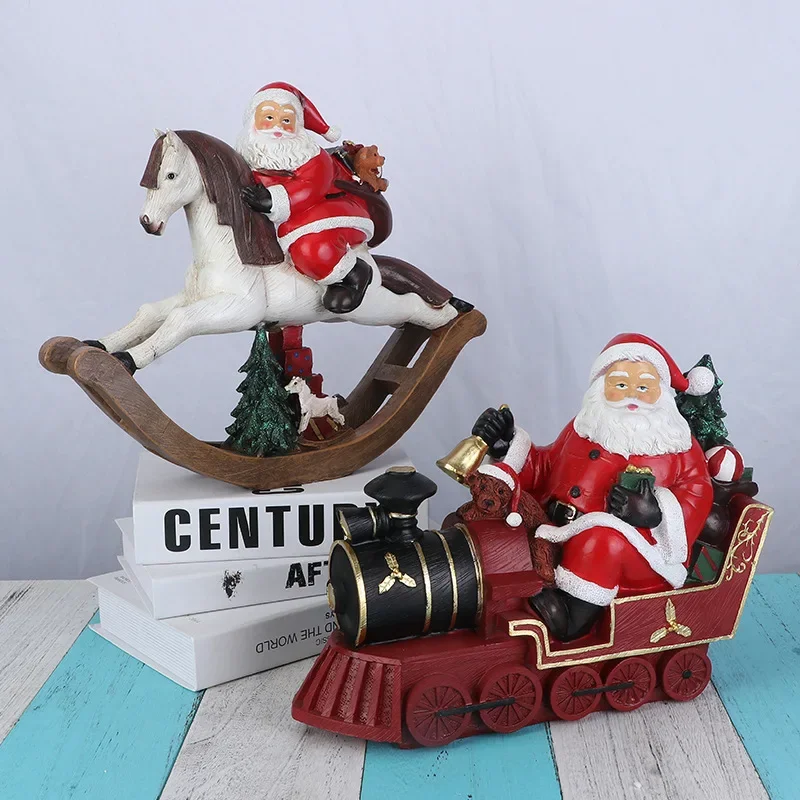 Creative Santa Claus Ride a Cock Horse Elk Train Decoration Home Christmas Decorative Crafts Gift