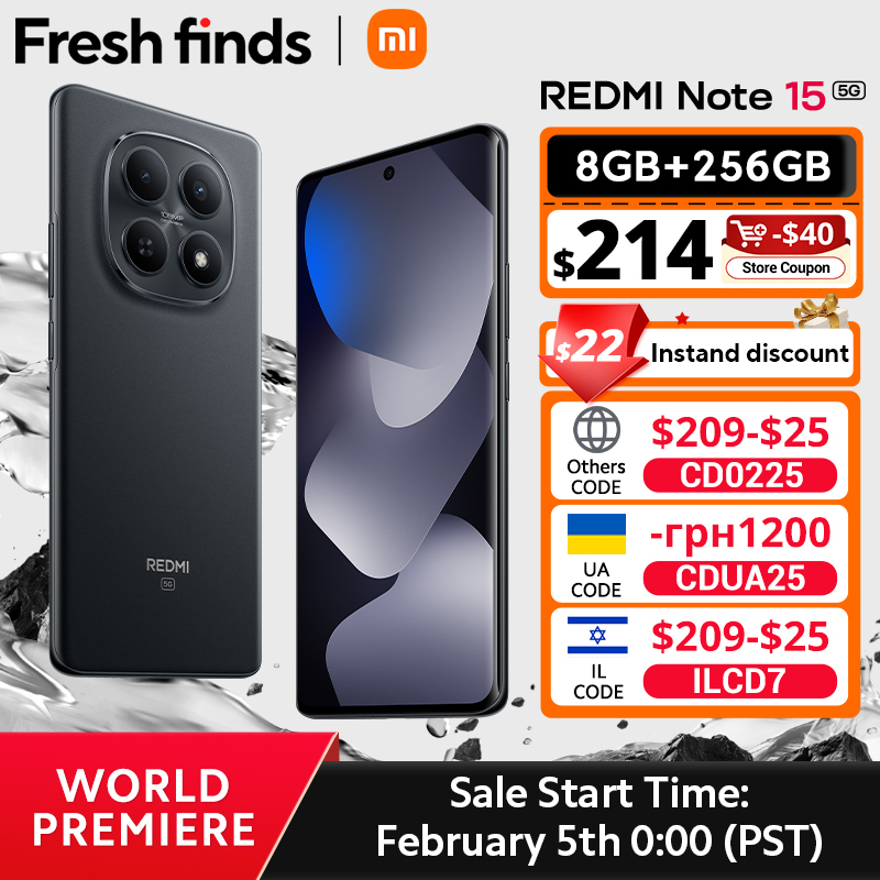  【World Premiere】Xiaomi Redmi Note 15 5G Global Version Snapdragon® 6 Gen3 Smartphone 6.77" AMOLED display 108MP main camera 