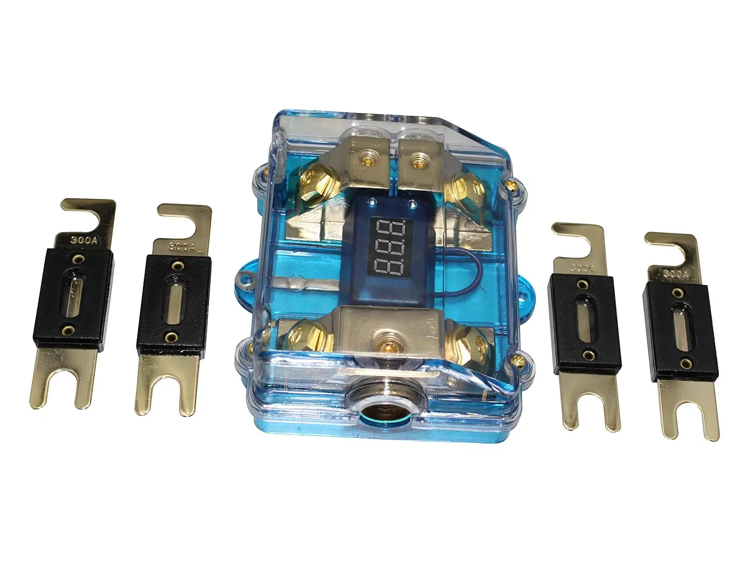 300A ANL Dual Digital Gold Plated ANL Distribution Block 0-4 Ga Fuse Holder 12-24V Input Voltage Display