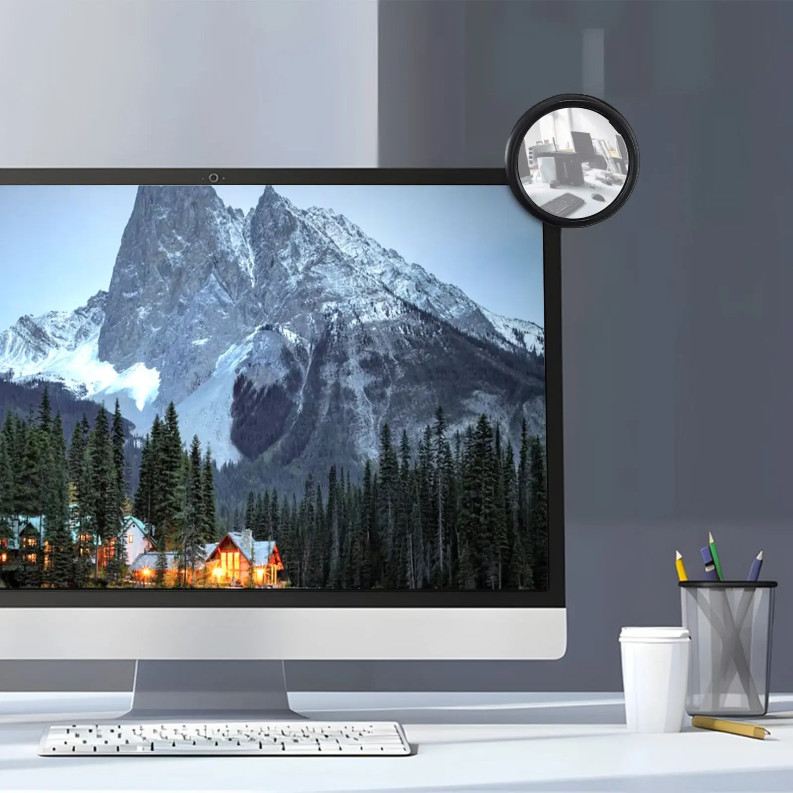 3Pcs Computer Mirror Rear View Office Monitor Cubical Accessory Clip on Convex Mirror for Desk Indoor Use Easy Install Portable