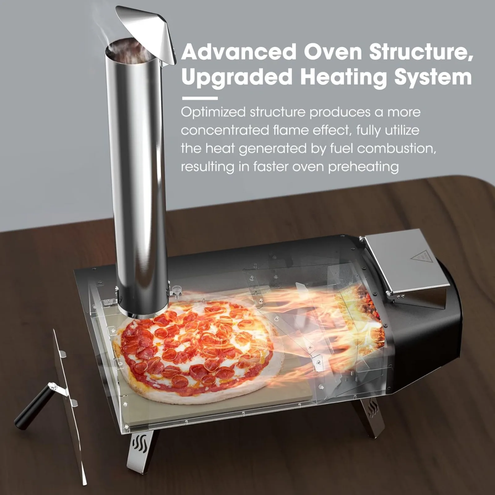 US Outdoor Oven Wood Pellet Fired Pizza Stove with Automatic Rotating System, Stone, Peel and Carry Bag