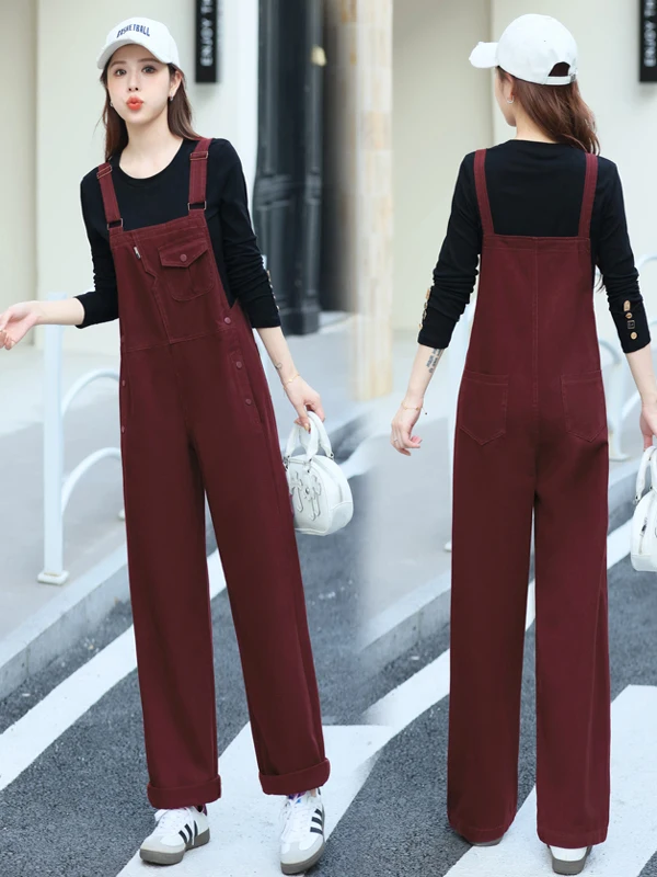 

Women's Casual Wide Leg Denim Overalls Loose Fit Spring Autumn High Waist Jeans Pants Set Fashionable Workwear Ensemble