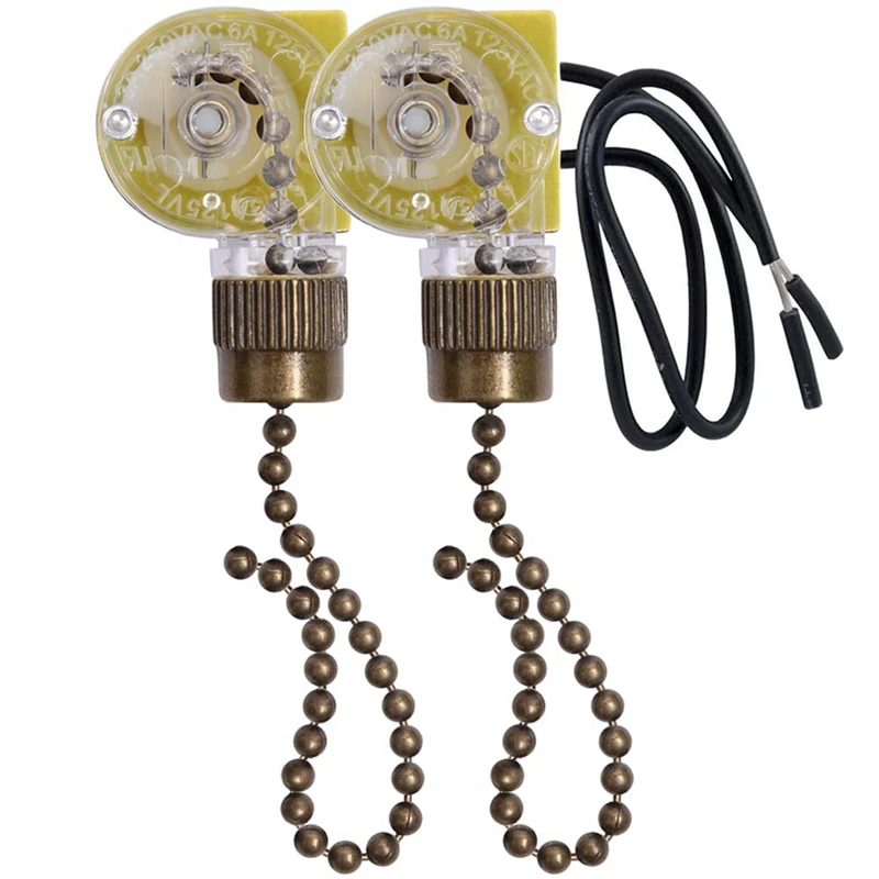 

Ceiling Fan Light Switch Zing Ear ZE-109 Two-Wire Light Switch with Pull Cords for Ceiling Light Fans Lamps 2Pcs Bronze