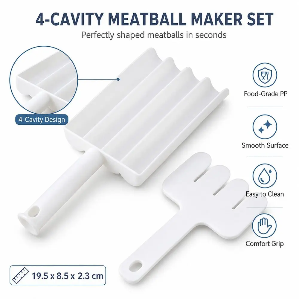 Four-Cavity Structure Meatball Maker Squeeze Molding Spoon-Shaped Meatball Molding Tool Rice-Meat Dumpling Maker