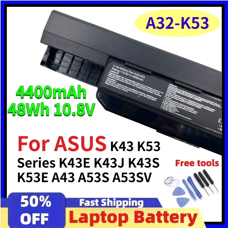 For ASUS Laptop Battery A32-K53 A41-K53 4400mAh 48Wh for ASUS K43 K53 Series K43E K43J K43S K53E A43 A53S A53SV 10.8V Batteries