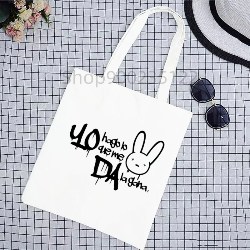 Hip pop Bad Bunny Women Bags Harajuku Shoulder Bag Print Shopping Bag Canvas Shopper Bag Reusable Tote Bag Fashion Handbags