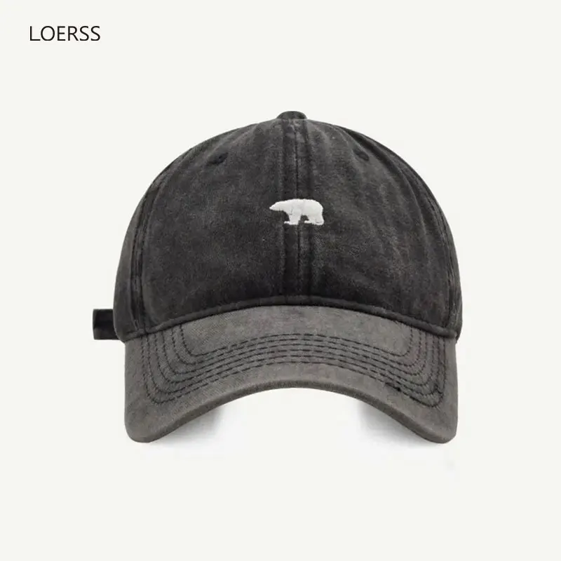 

LOERSS Baseball Cap Polar Bear Embroidery Soft Top Hats Sun Protection Vintage Wash Cap Versatile Women and Men Unisex Caps