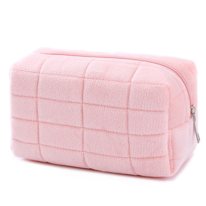 Cute Fur Makeup Bag Travel Cosmetic Bags For Women Zipper Large Solid Color Cosmetic Bag Cute Mini Zipper Toiletry Bag