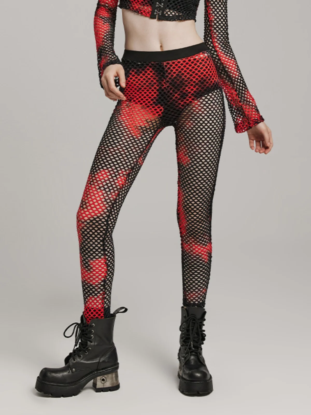 PUNK RAVE Punk Sexy Mesh Slimming Base Layer Pants Trendy Luxury Women's Long Casual Versatile Fishing Net Socks Pants