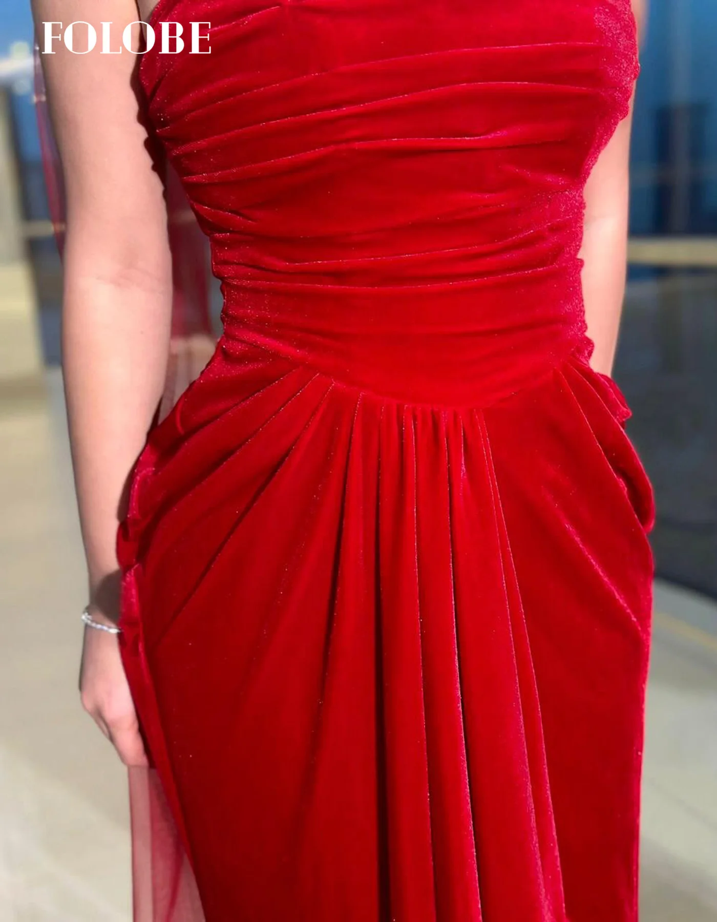 FOLOBE strapless rode geplooide avondjurken elegante zeemeermin fluwelen galajurken voor vrouwen zeemeermin trouwjurk op maat