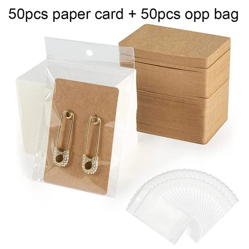 50/100pcs Earring Cards Necklace Display Cards with Bags Earring Display Cards Self-Seal Bags Kraft Paper Tags for DIY Jewelry